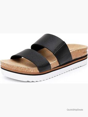 Platform Sandals with Arch Support Cork Footbed Vegan Leather